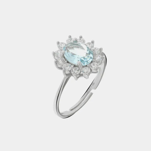 Anello in Argento 925 con zirconi bianchi e zircone centrale acqua - BYSIMON gioielli