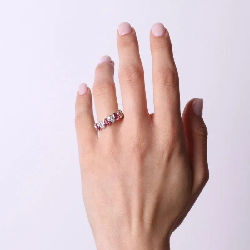 Anello in Argento 925 con zirconi rosa e trasparenti