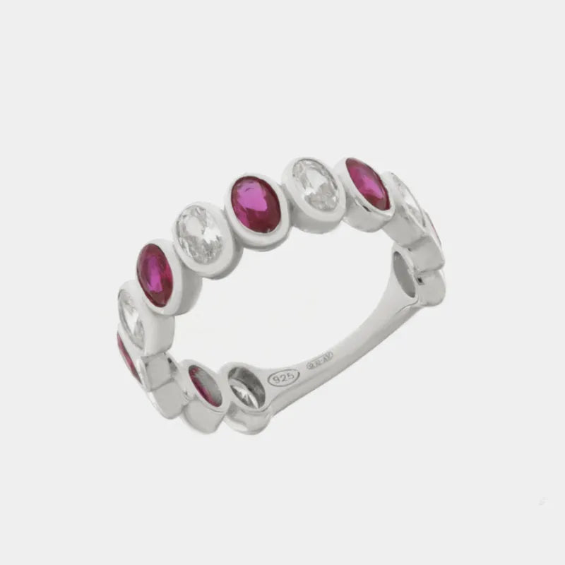 Anello in Argento 925 con zirconi rosa e trasparenti