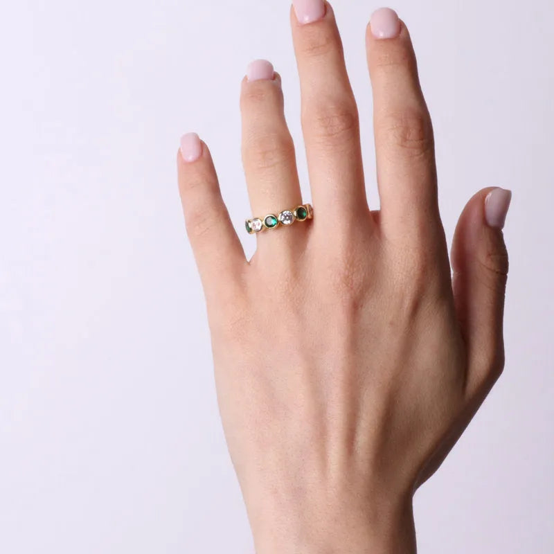 Anello in Argento 925  con zirconi trasparenti e verdi