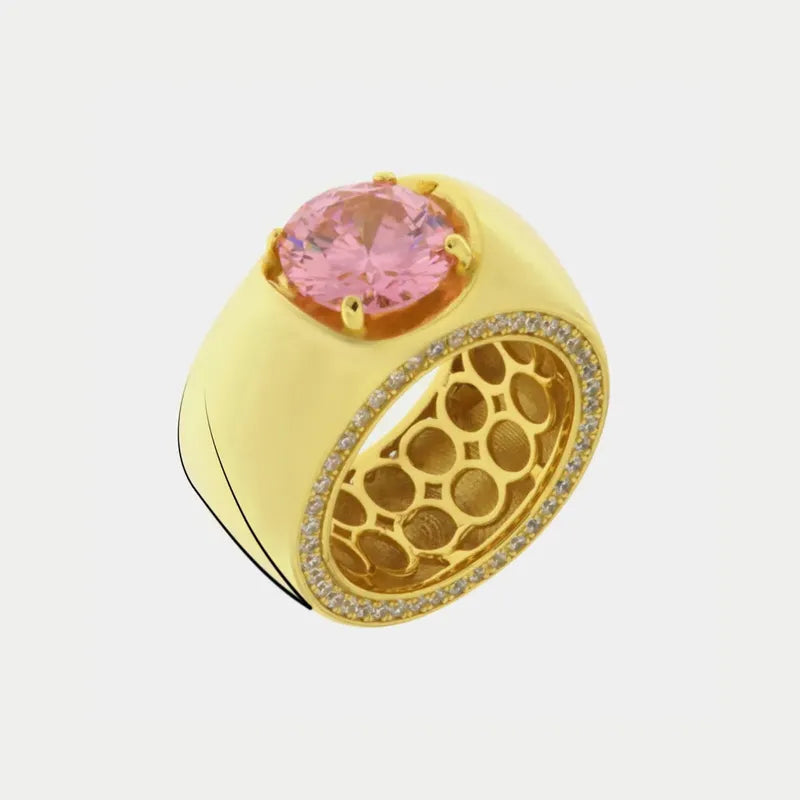 Anello in Argento 925 a fascia con punto luce rosa