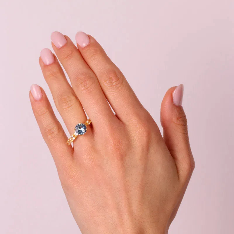 Anello in Argento 925 con zircone azzurro centrale e rosa - BYSIMON gioielli