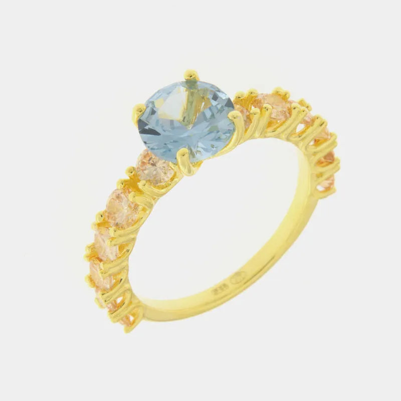 Anello in Argento 925 con zircone azzurro centrale e rosa - BYSIMON gioielli