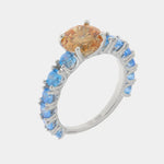 Anello in Argento 925 con zircone centrale champagne e azzurri - BYSIMON gioielli