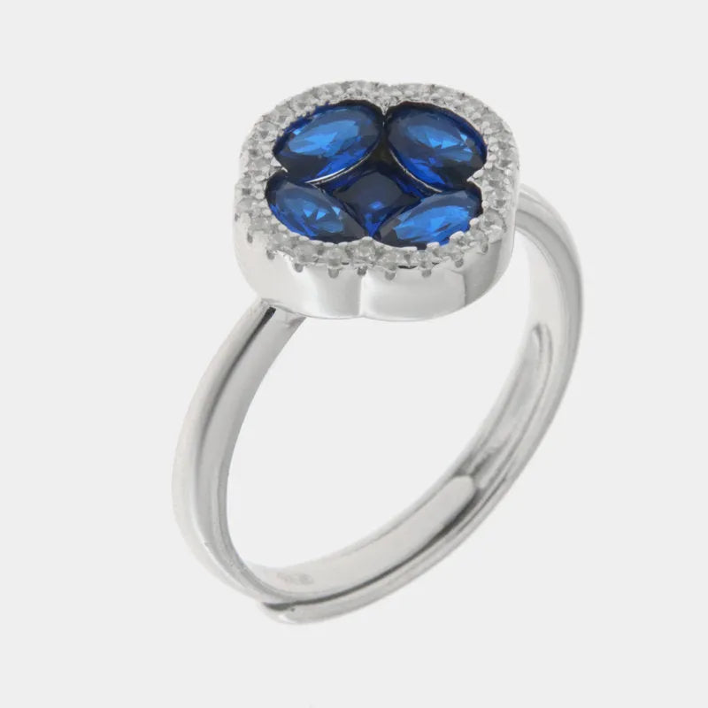 Anello in Argento 925 con zirconi blu e bianchi a forma di fiore Collezione Amsterdam - BYSIMON gioielli