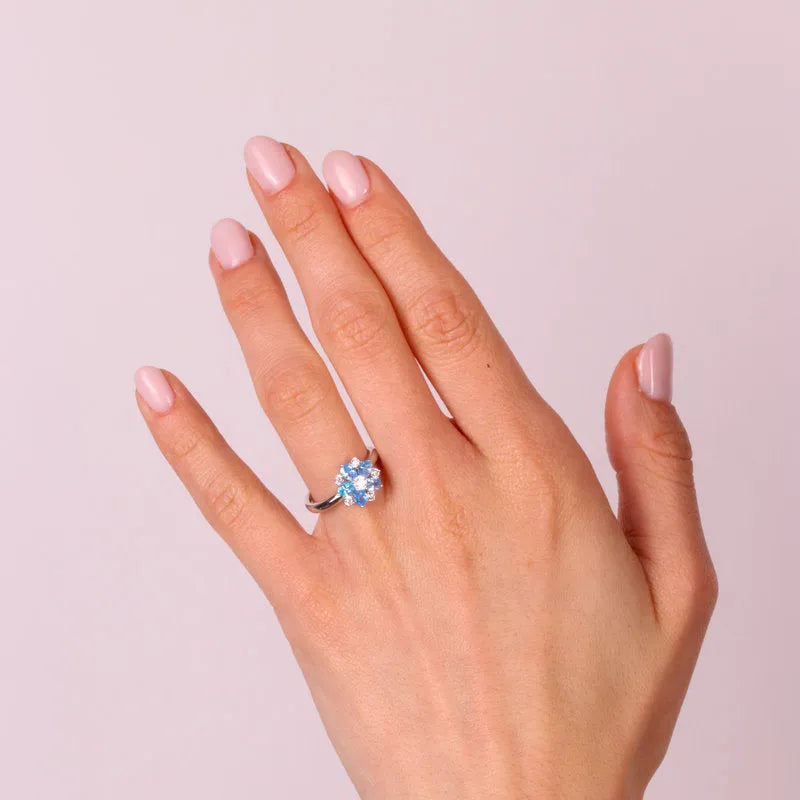 Anello in Argento 925 a forma di fiore con zirconi bianchi e azzurri - BYSIMON gioielli