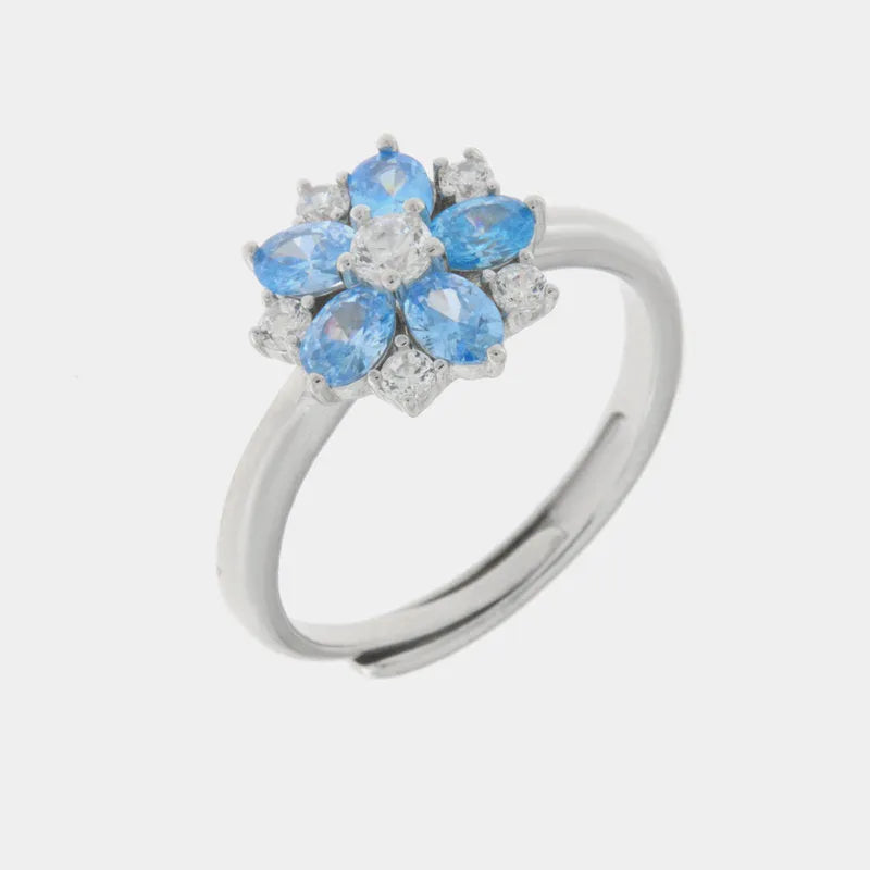 Anello in Argento 925 a forma di fiore con zirconi bianchi e azzurri - BYSIMON gioielli