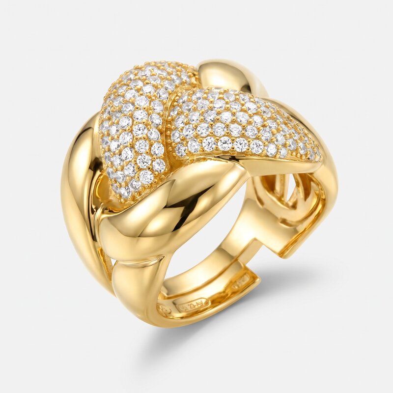 Anello in Argento 925 con intrecci e zirconi bianchi - BYSIMON gioielli
