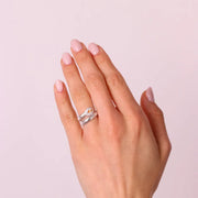 Anello in Argento 925  a forma di goccia con zircone centrale champagne