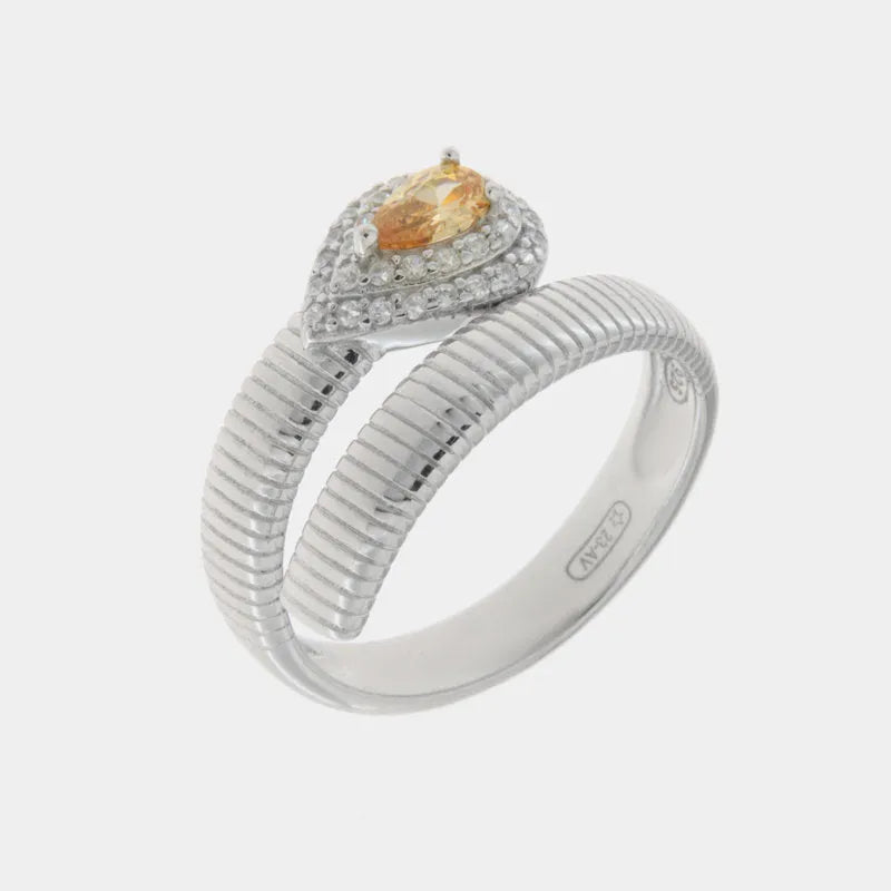 Anello in Argento 925 a forma di goccia con zircone centrale champagne Collezione Amsterdam - BYSIMON gioielli