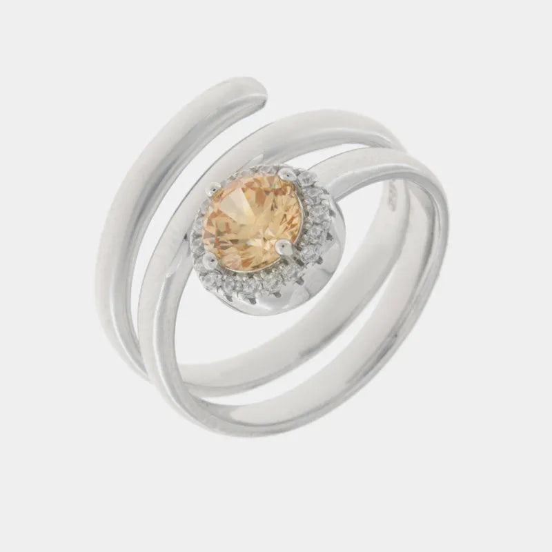 Anello in Argento 925 a forma di goccia con zircone centrale champagne Collezione Amsterdam - BYSIMON gioielli