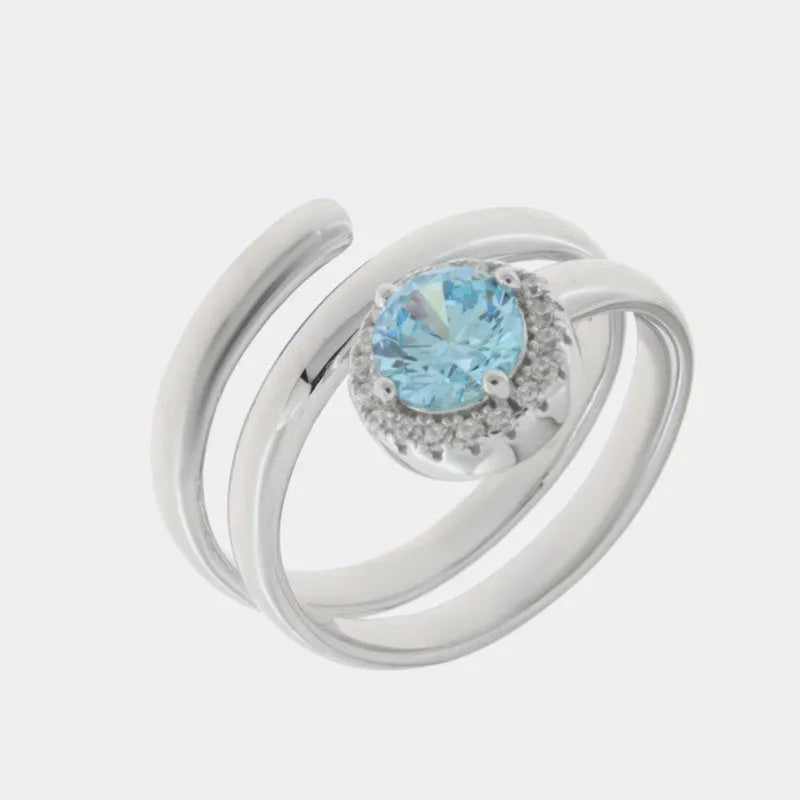 Anello in Argento 925 a forma di goccia con zircone centrale azzurro Collezione Amsterdam - BYSIMON gioielli