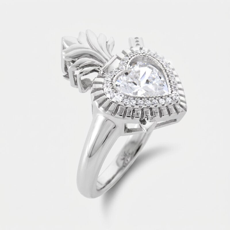Anello in Argento 925 con cuore sacro e zirconi bianchi Collezione Amsterdam - BYSIMON gioielli