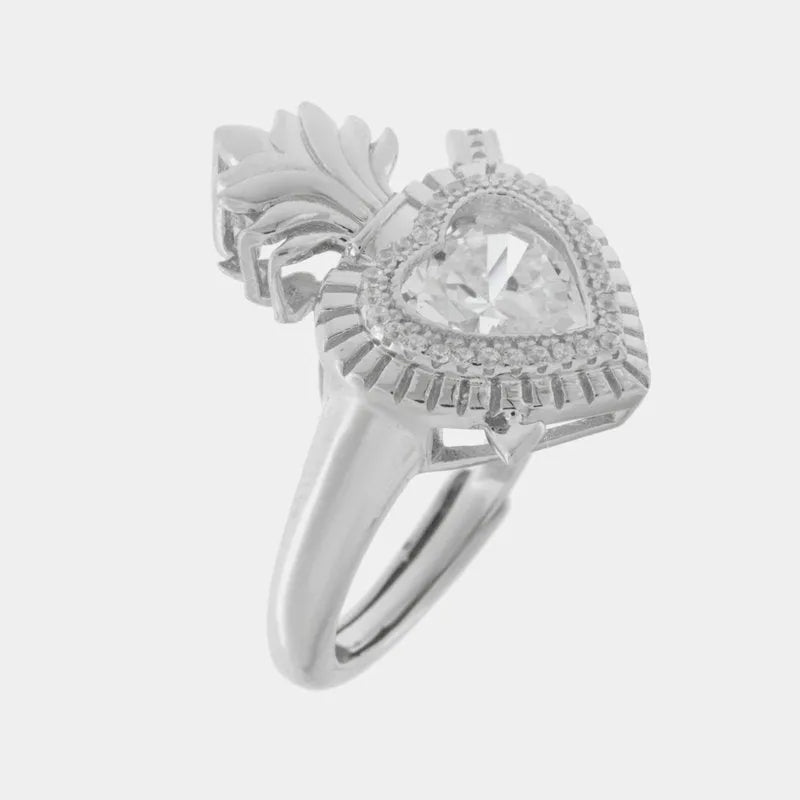 Anello in Argento 925 con cuore sacro e zirconi bianchi Collezione Amsterdam - BYSIMON gioielli