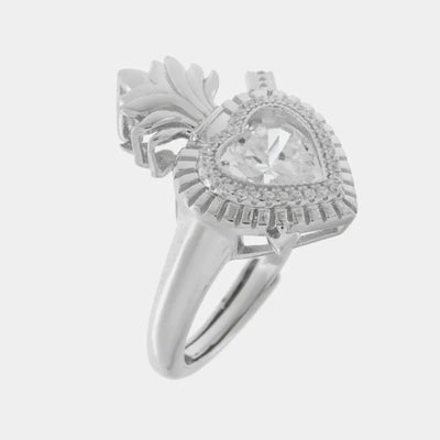 Anello in Argento 925 con cuore sacro e zirconi bianchi Collezione Amsterdam - BYSIMON gioielli