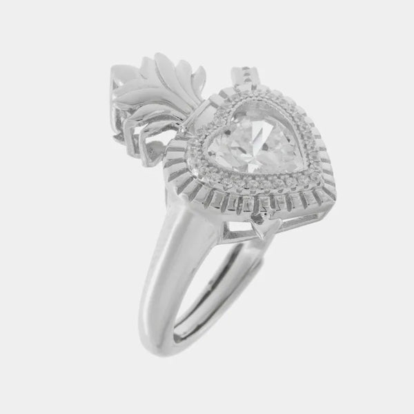 Anello in Argento 925 con cuore sacro e zirconi bianchi Collezione Amsterdam - BYSIMON gioielli