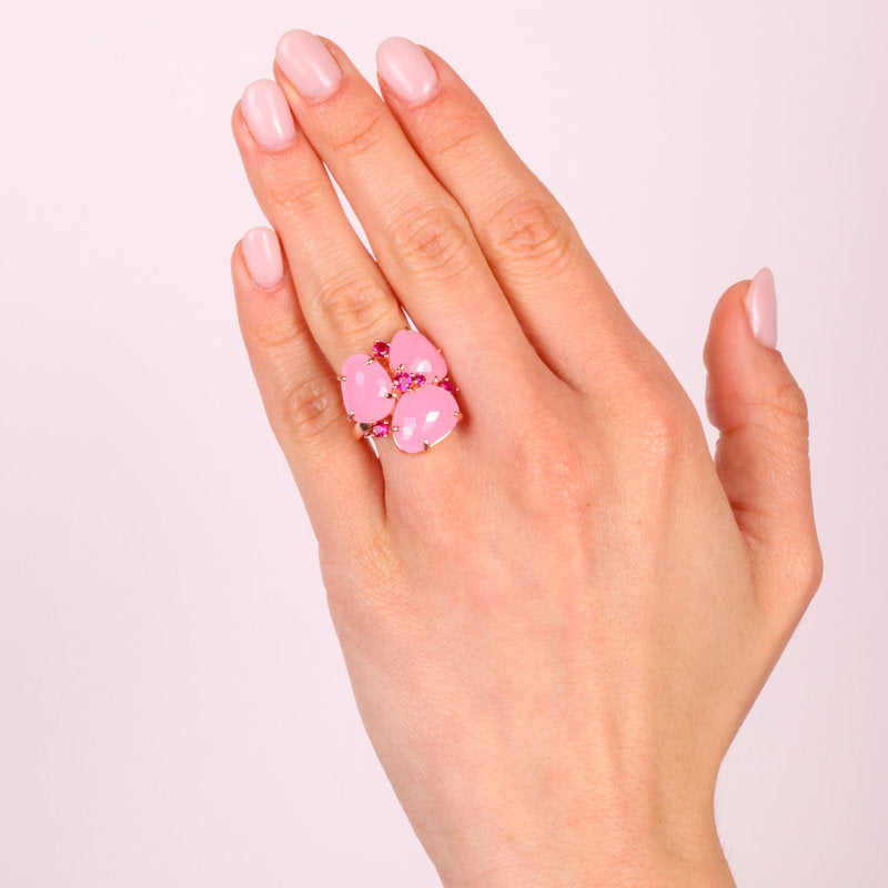 Anello in Argento 925 con cristalli rosa - BYSIMON gioielli