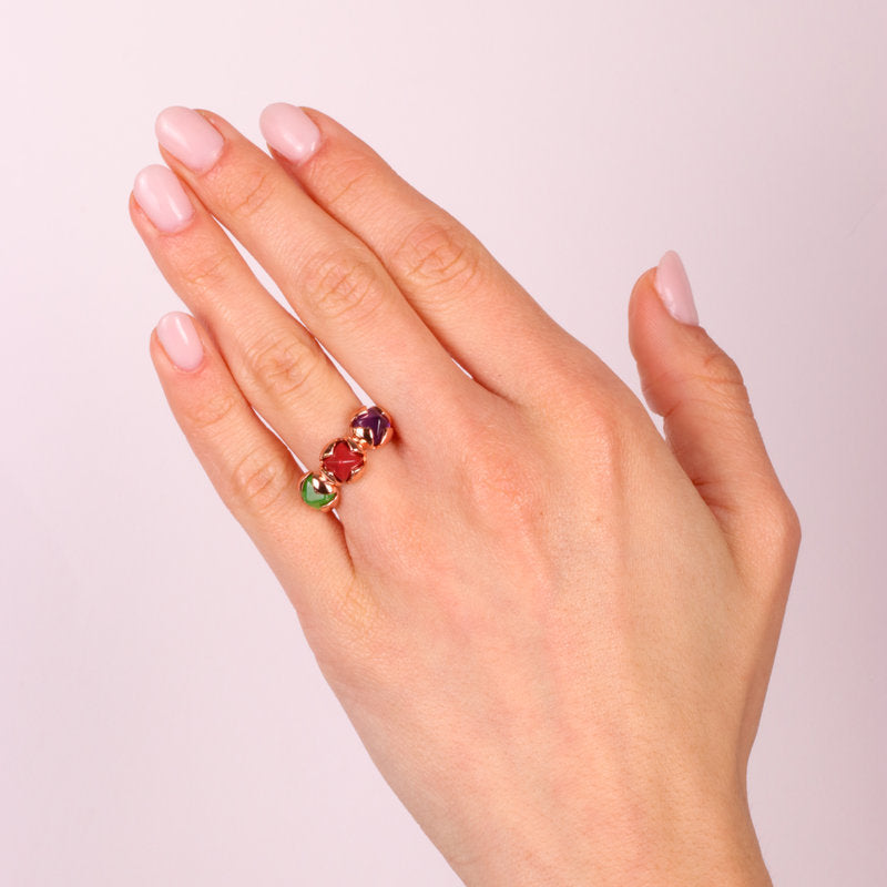 Anello in Argento 925 con tris di fiori colorati