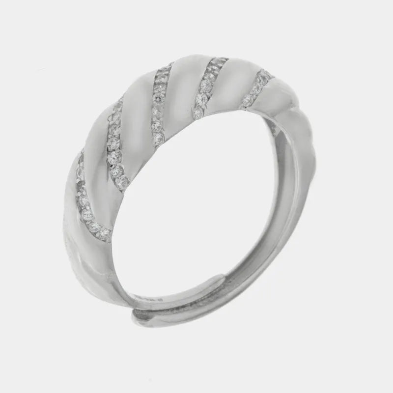 Anello in Argento 925 con finiture rodiate e zirconate - BYSIMON gioielli