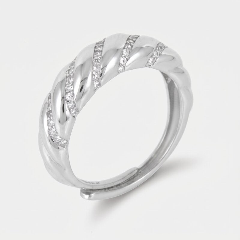 Anello in Argento 925 con finiture rodiate e zirconate - BYSIMON gioielli