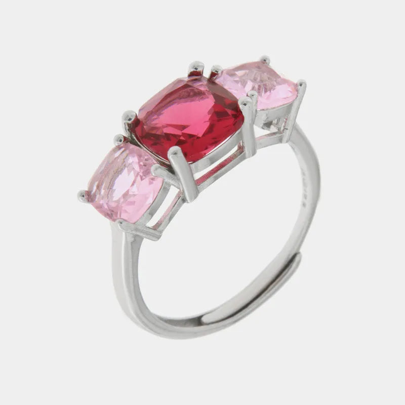 Anello in Argento 925 con zirconi rosa e rosso - BYSIMON gioielli