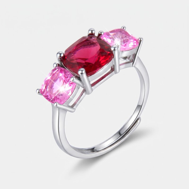 Anello in Argento 925 con zirconi rosa e rosso - BYSIMON gioielli