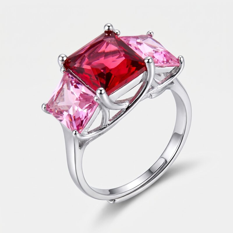 Anello in Argento 925 con zirconi centrali rosa e rosso - BYSIMON gioielli