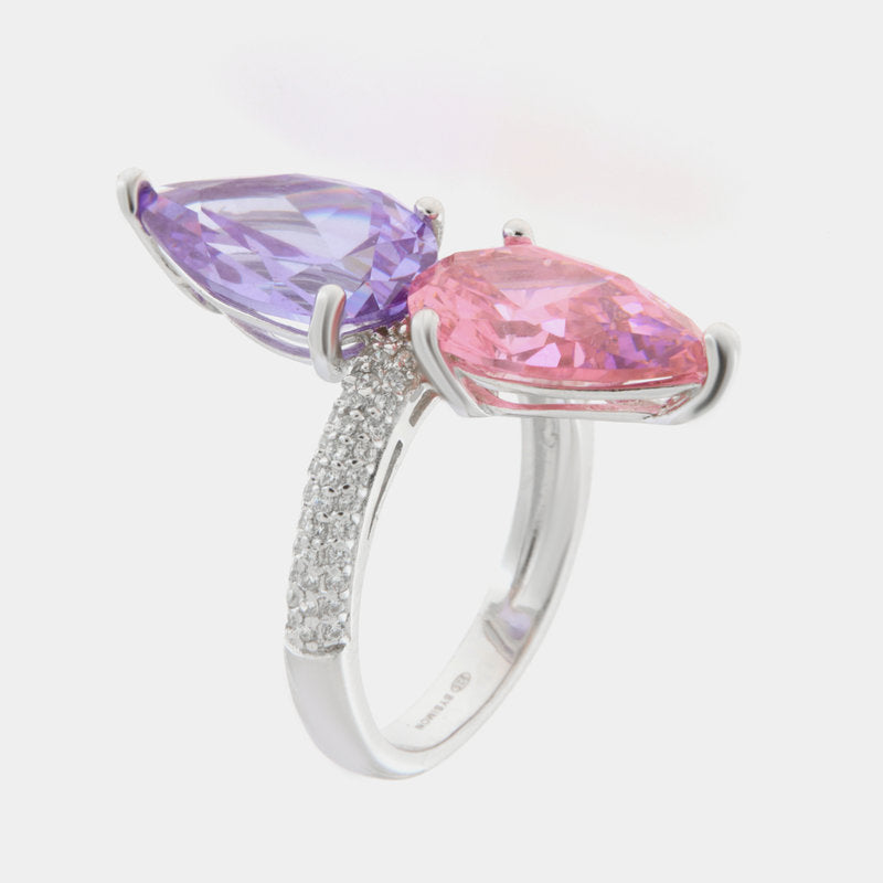 Anello in Argento 925 con zirconi viola e rosa SIMEONE - gioiello BySimon