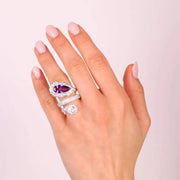 Anello in Argento 925 a contrarie con zircone viola e zirconi trasparenti