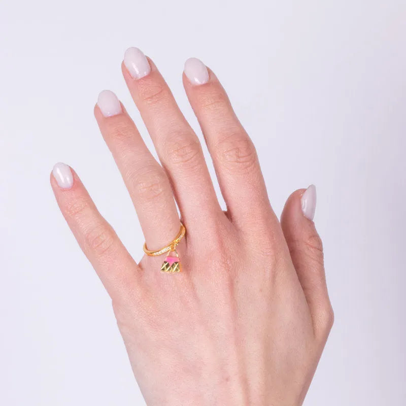 Anello in Argento 925 con borsetta rosa
