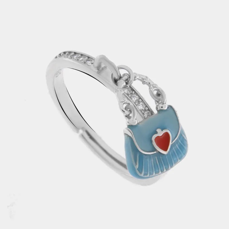 Anello in Argento 925 con borsetta azzurra
