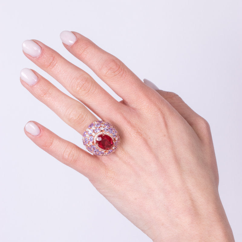 Anello in Argento 925 con zirconi rossi e viola SIMEONE - gioiello BySimon