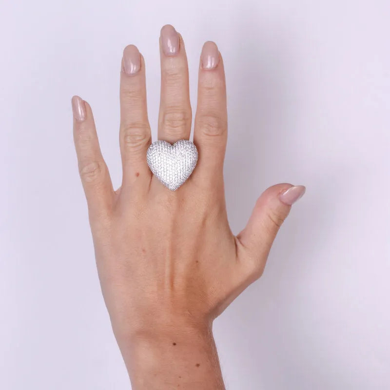 Anello in Argento 925 con cuore grande impreziosito da zirconi Collezione Amsterdam - BYSIMON gioielli