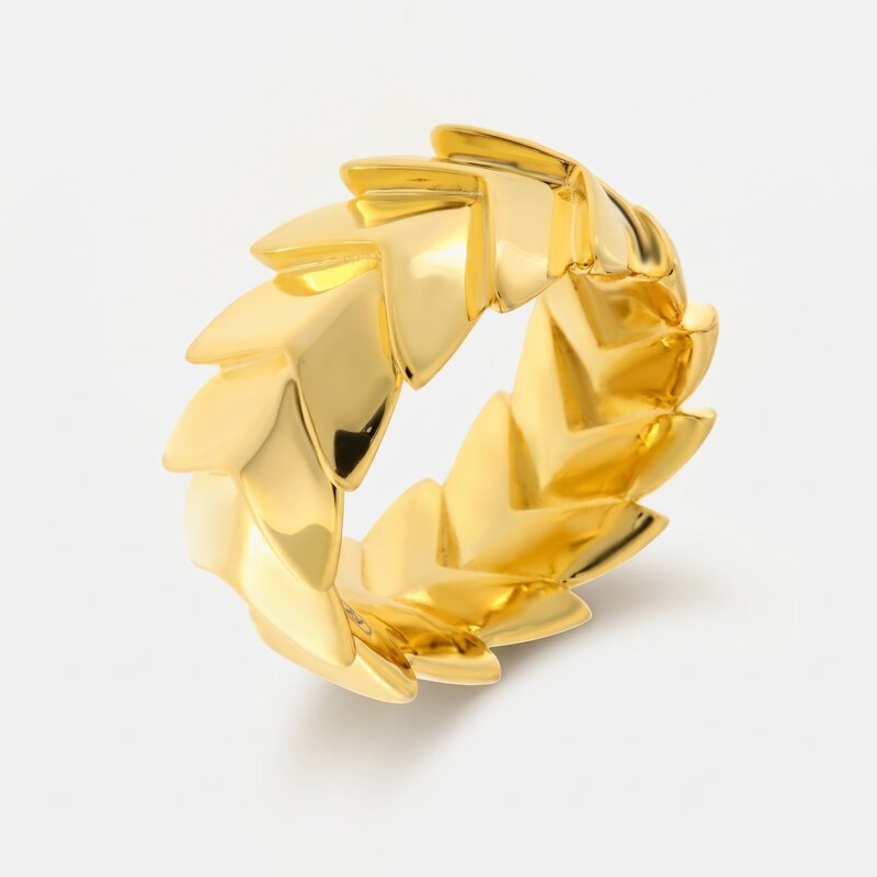 Anello in Argento 925 con foglie lisce gold Collezione Amsterdam - BYSIMON gioielli