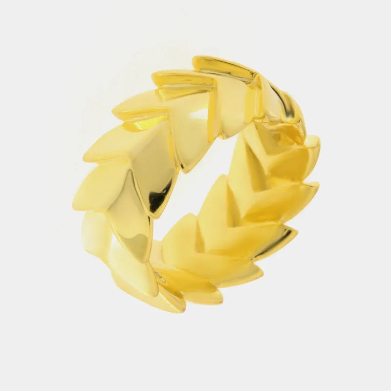 Anello in Argento 925 con foglie lisce gold Collezione Amsterdam - BYSIMON gioielli