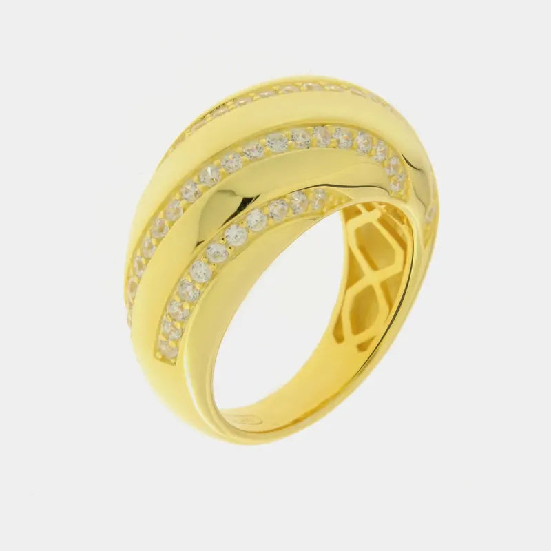 Anello in Argento 925 a fascia bombato con zirconi