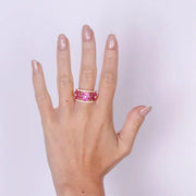 Anello in Argento 925 con fiori di cristalli rosa e zirconi