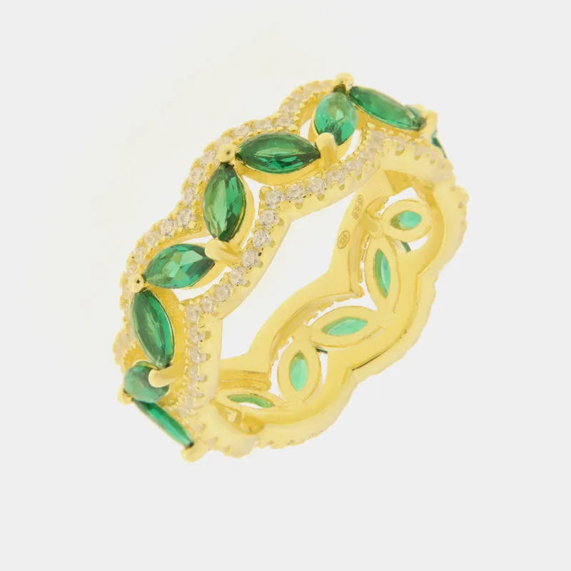Anello in Argento 925 con cristalli verdi e zirconi