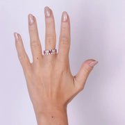 Anello in Argento 925 con fiori di cristallo rosso e giallo e zirconi