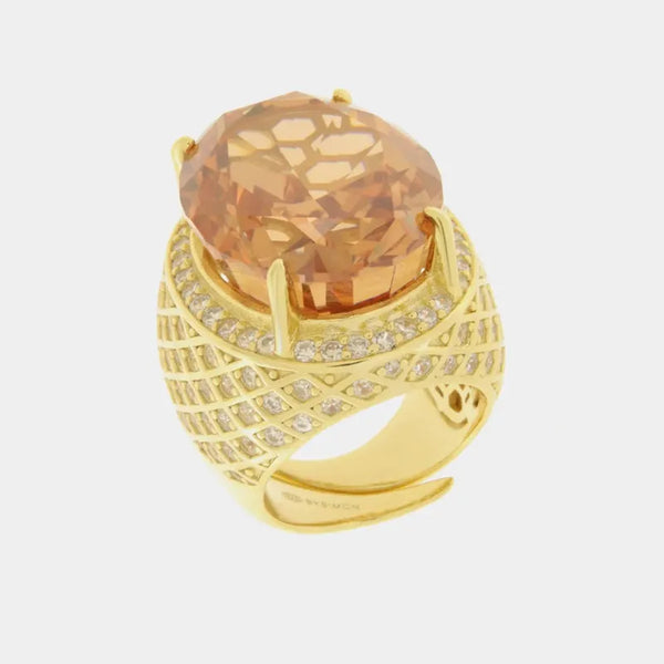 Anello in Argento 925 con zircone grande arancione