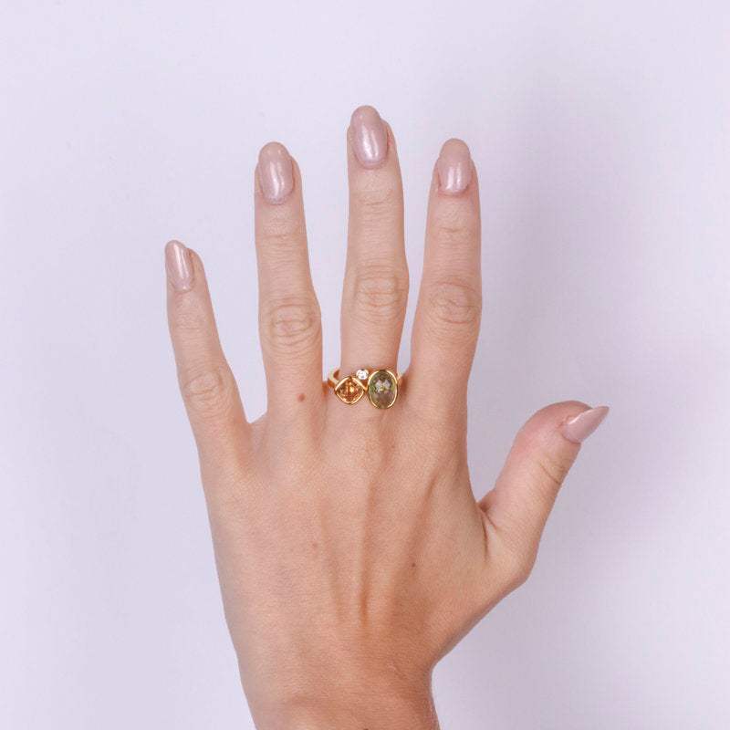 Anello in Argento 925 con zircone verde e rosa e puntoluce SIMEONE - gioiello BySimon