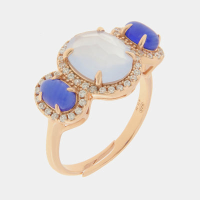 Anello in Argento 925 con zircone centrale azzurro SIMEONE - gioiello BySimon
