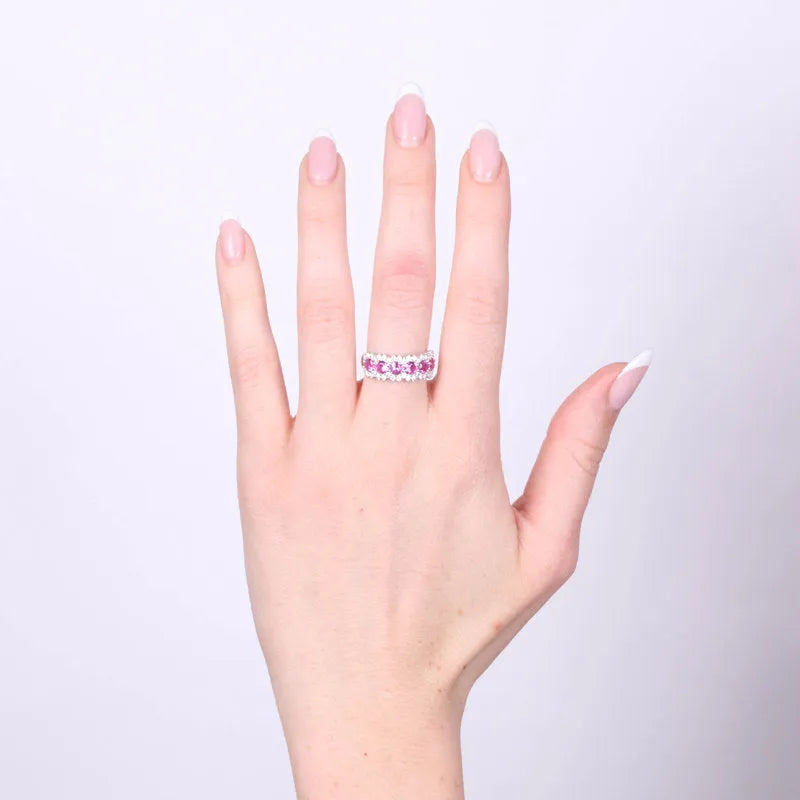 Anello in Argento 925 fascia con zirconi rosa
