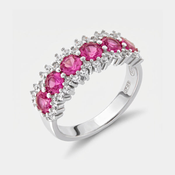 Anello in Argento 925 fascia con zirconi rosa - BYSIMON gioielli