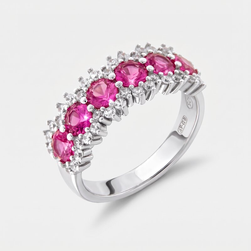 Anello in Argento 925 fascia con zirconi rosa - BYSIMON gioielli