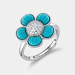 Anello in Argento 925 fiore turchese e zirconi - BYSIMON gioielli