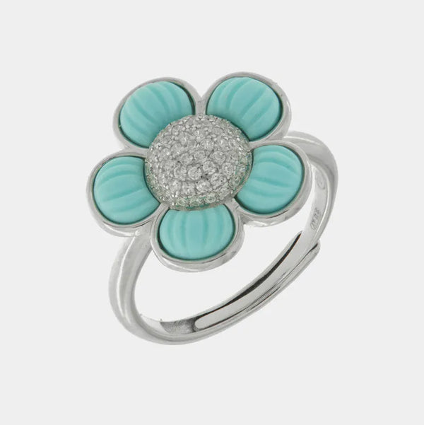 Anello in Argento 925 fiore turchese e zirconi - BYSIMON gioielli