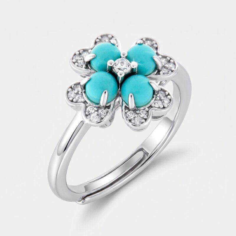 Anello in Argento 925 fiore turchese e zirconi - BYSIMON gioielli