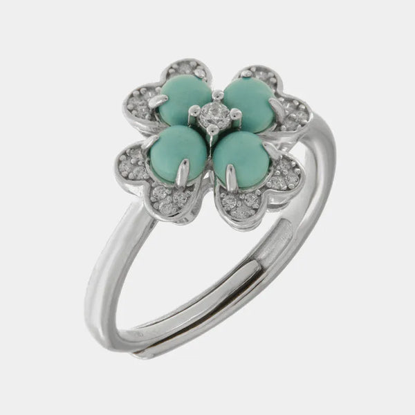 Anello in Argento 925 fiore turchese e zirconi - BYSIMON gioielli