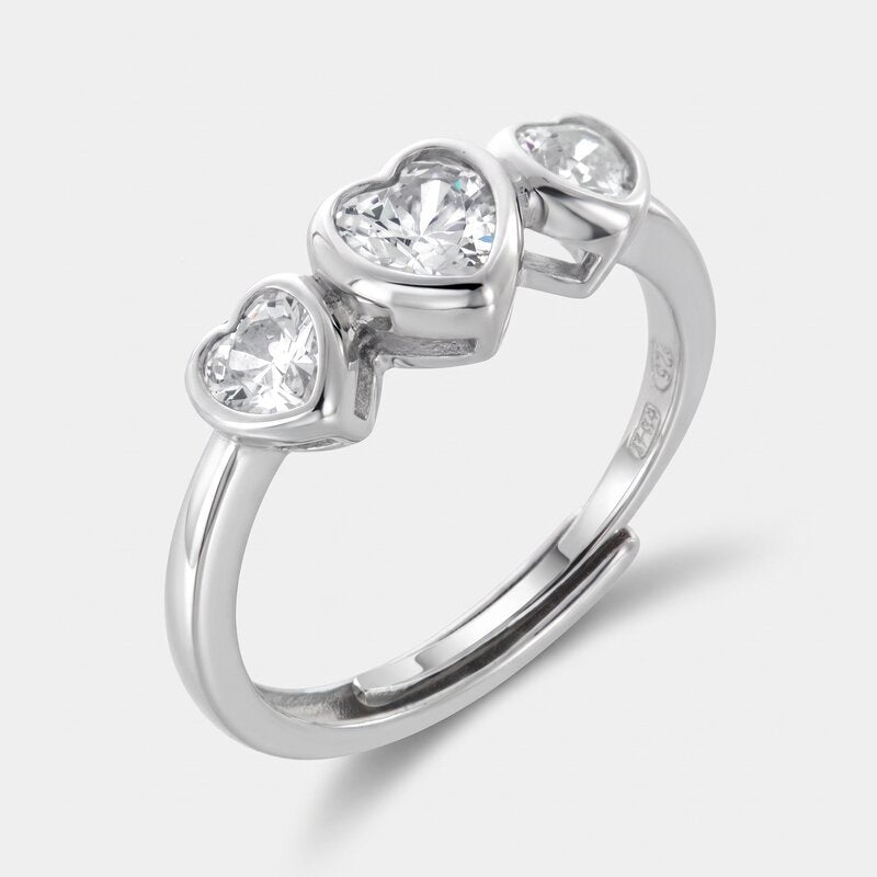 Anello in Argento 925 tris di cuori